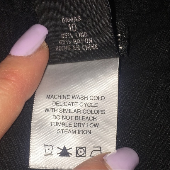 Black Linen Blend Wide Leg Pants Sz 10 Tie Front Pockets - Picture 9 of 9